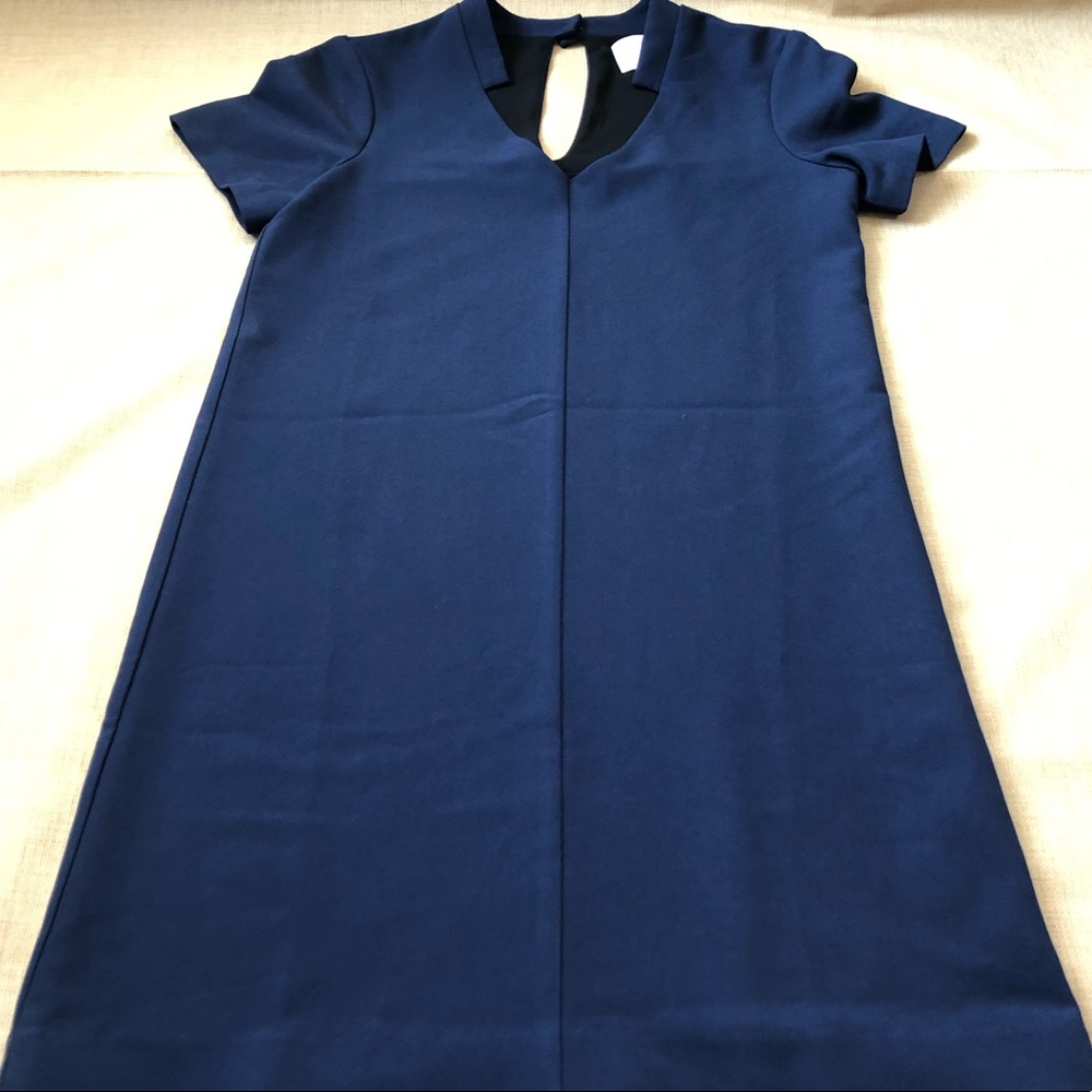 Charles Henry Navy Mock Collar Shift Dress
